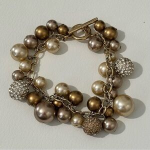 Carolee vintage champagne faux pearl gold tone rhinestone toggle style